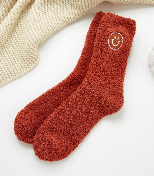 New Arrival :: Wholesale Happy Face Embroidered Soft Cozy Socks
