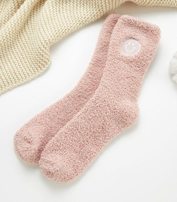 New Arrival :: Wholesale Happy Face Embroidered Soft Cozy Socks
