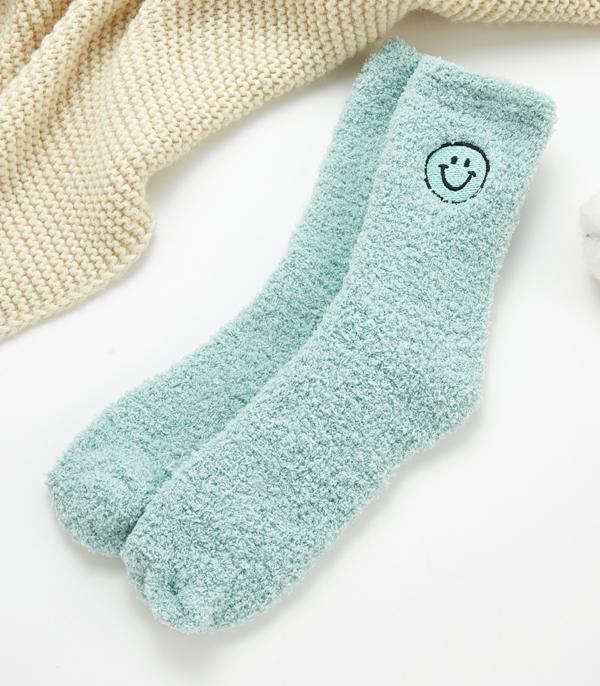 New Arrival :: Wholesale Happy Face Embroidered Soft Cozy Socks
