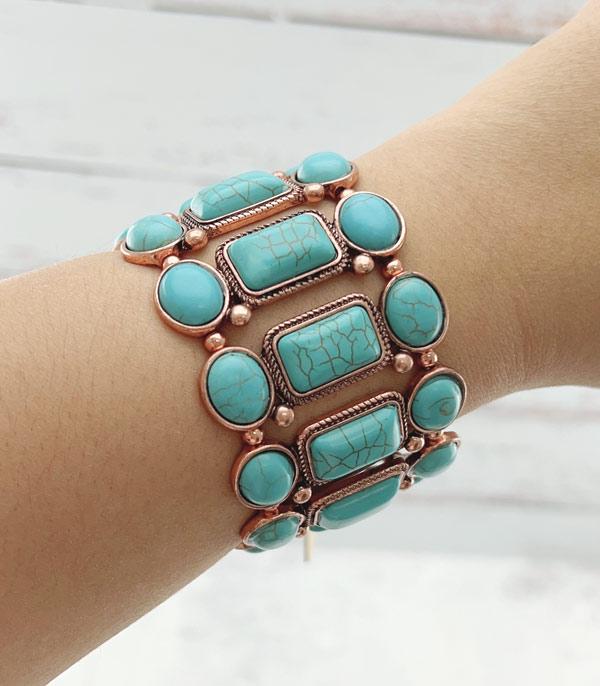 BRACELETS :: STRETCH :: Wholesale Western Turquoise Semi Stone Bracelet