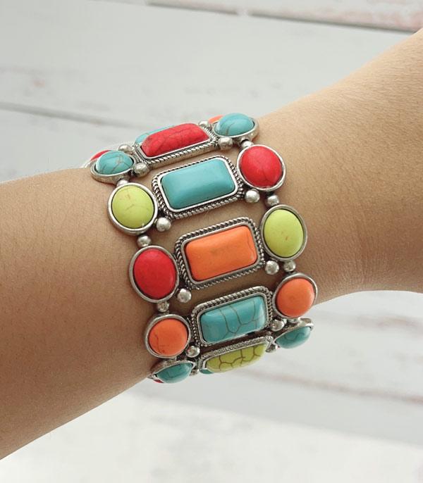 BRACELETS :: STRETCH :: Wholesale Western Multicolor Stone Bracelet