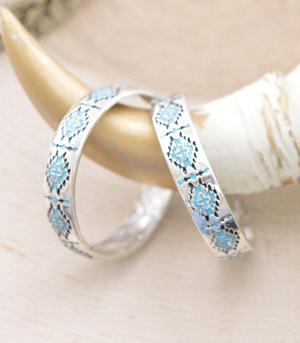 EARRINGS :: HOOP EARRINGS :: Wholesale Western Aztec Pattern Hoop Earrings