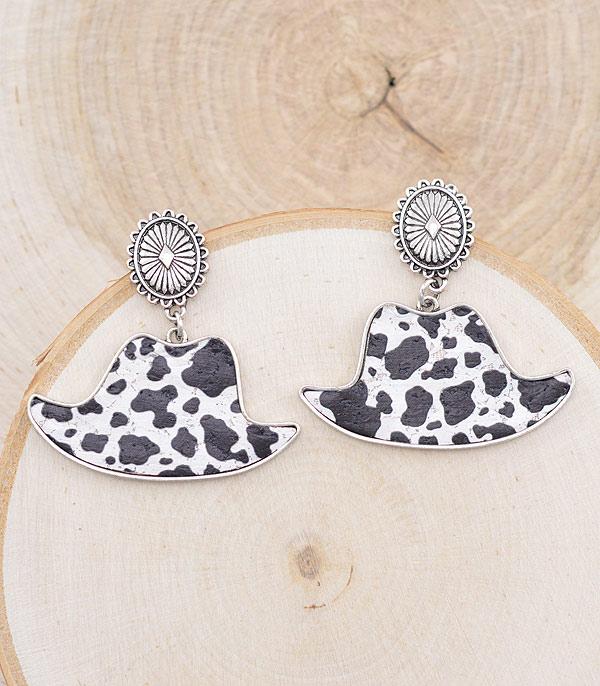 EARRINGS :: WESTERN POST EARRINGS :: Wholesale Western Cow Print Cowgirl Hat Earrings