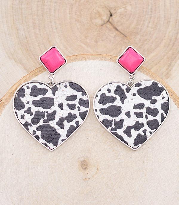 New Arrival :: Wholesale Western Cow Print Heart Earrings
