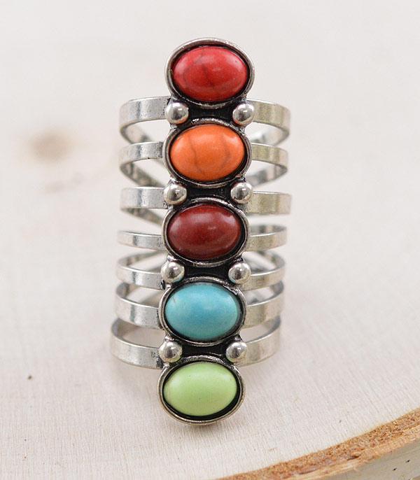 RINGS :: Wholesale Tipi Multicolor Semi Stone Cuff Ring