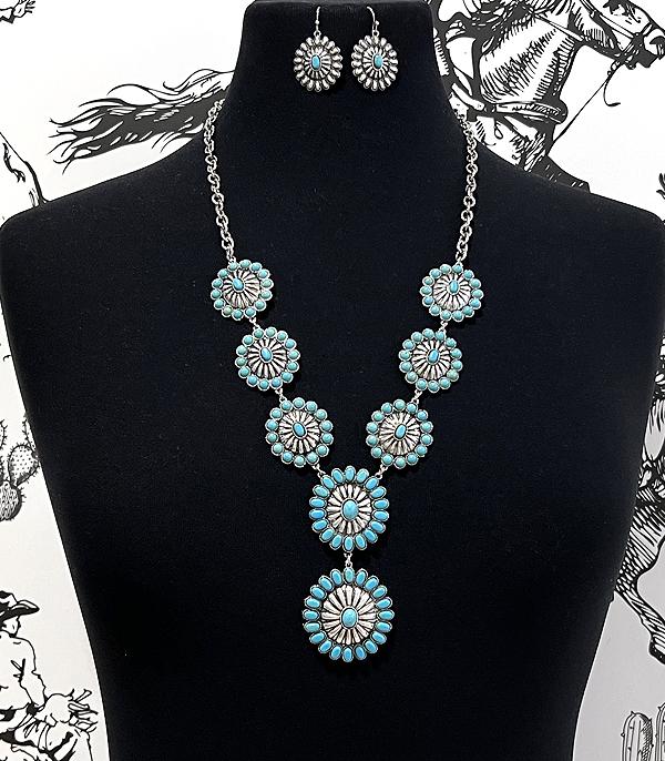 New Arrival :: Wholesale Western Semi Stone Concho Necklace Set