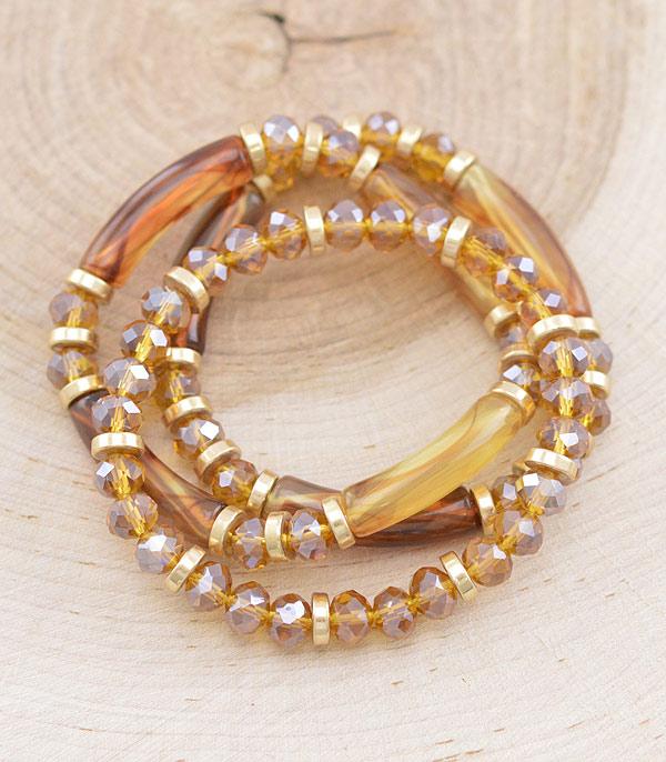 BRACELETS :: STRETCH-BEAD :: Wholesale 3PC Set Glass Stone Bead Bracelet
