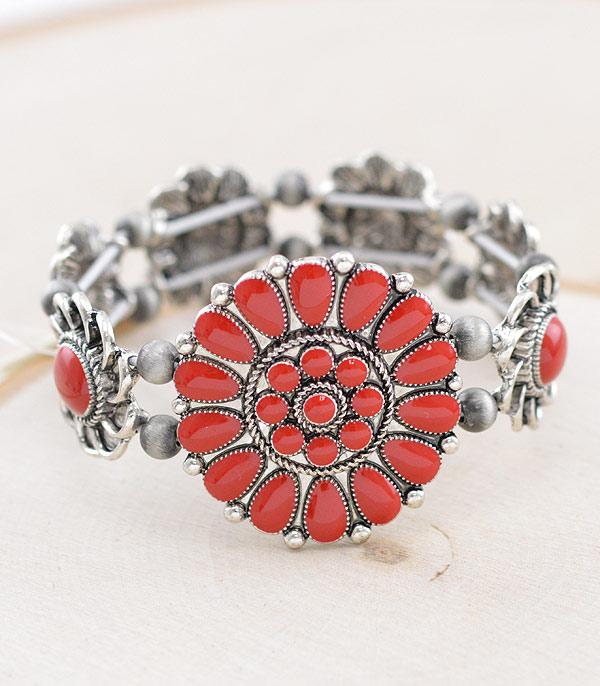 BRACELETS :: STRETCH :: Wholesale Western Semi Stone Concho Bracelet