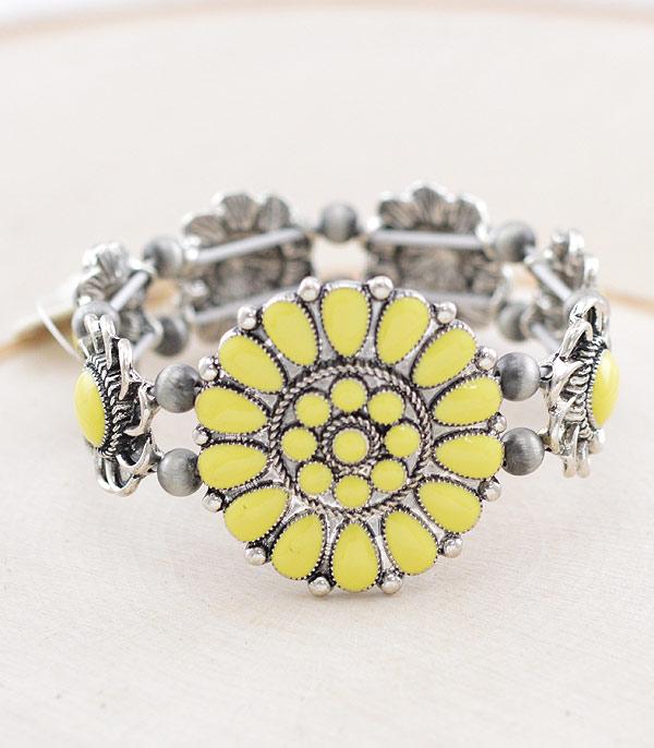 BRACELETS :: STRETCH :: Wholesale Western Semi Stone Concho Bracelet