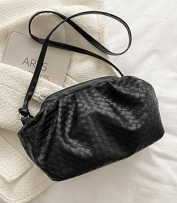 New Arrival :: Wholesale Faux Leather Woven Clutch Crossbody Bag