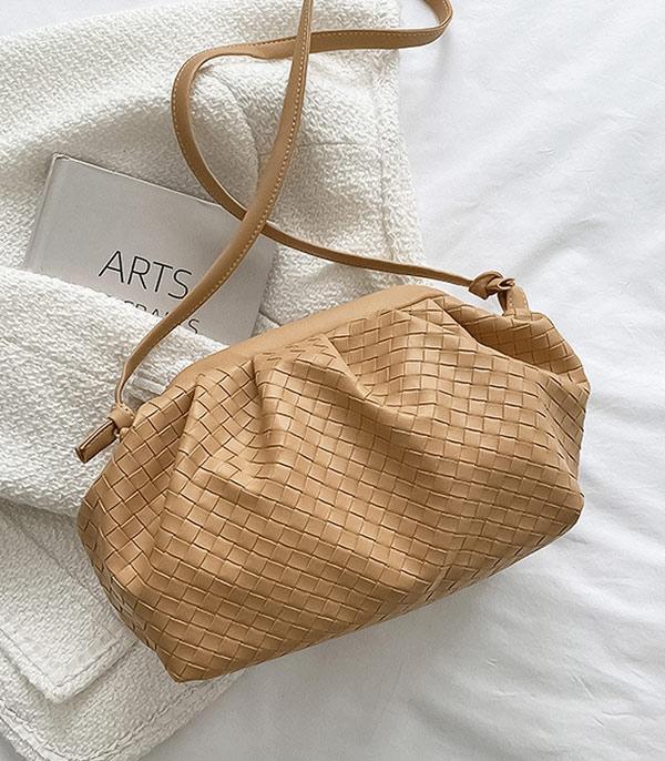 HANDBAGS :: CROSSBODY I CLUTCH BAGS :: Wholesale Faux Leather Woven Clutch Crossbody Bag