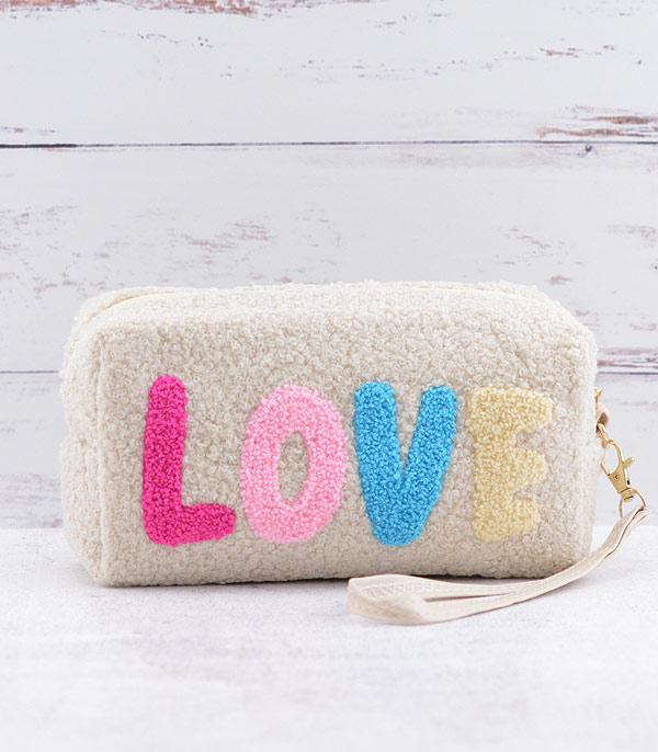 HANDBAGS :: WALLETS | SMALL ACCESSORIES :: Wholesale Love Sherpa Cosmetic Pouch
