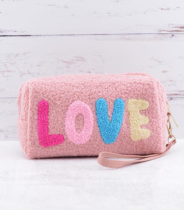 HANDBAGS :: WALLETS | SMALL ACCESSORIES :: Wholesale Love Sherpa Cosmetic Pouch