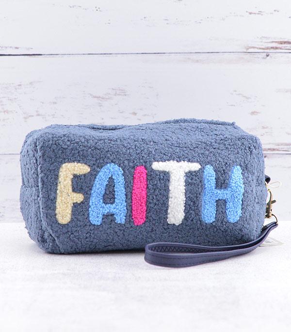 HANDBAGS :: WALLETS | SMALL ACCESSORIES :: Wholesale Faith Sherpa Cosmetic Pouch