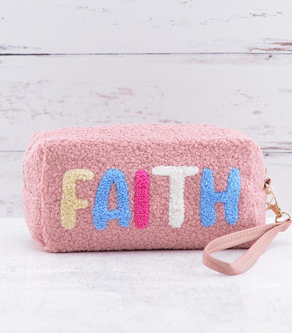 HANDBAGS :: WALLETS | SMALL ACCESSORIES :: Wholesale Faith Sherpa Cosmetic Pouch