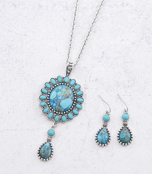 New Arrival :: Wholesale Western Turquoise Pendant Necklace Set