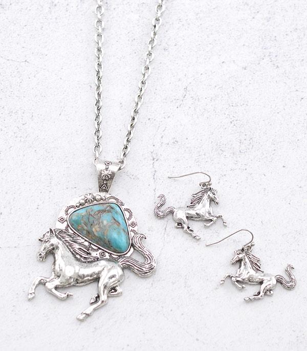 NECKLACES :: CHAIN WITH PENDANT :: Wholesale Western Running Horse Pendant Necklace