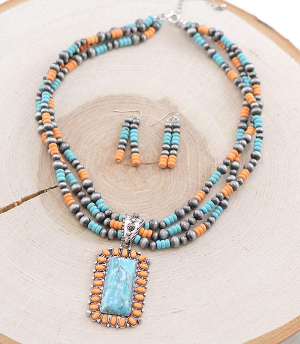New Arrival :: Wholesale Western Turquoise Layered Necklace Set