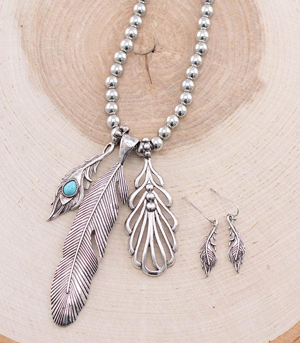New Arrival :: Wholesale Feather Cluster Charm Necklace Set