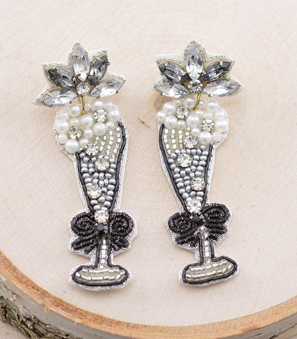 New Arrival :: Wholesale New Year Champagne Beaded Earrings