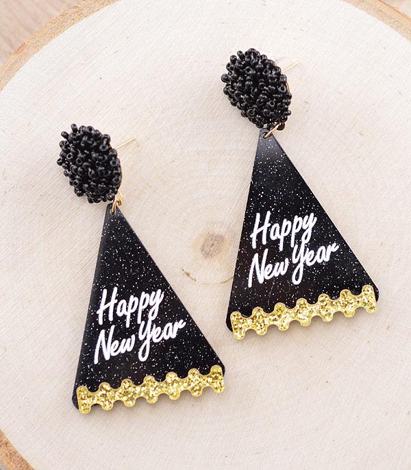 New Arrival :: Wholesale Happy New Year Glitter Earrings
