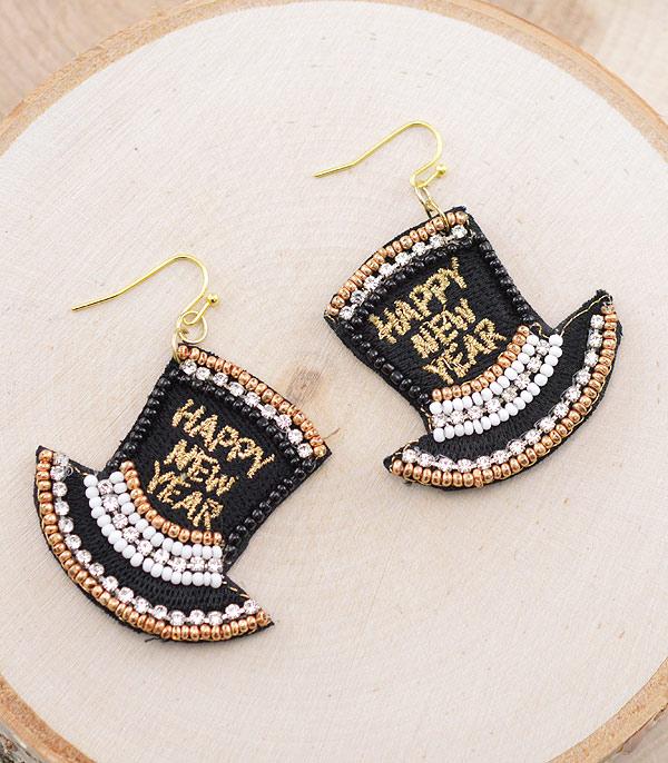 <font color=GREEN>SEASONAL</font> :: Wholesale Happy New Year Hat Beaded Earrings