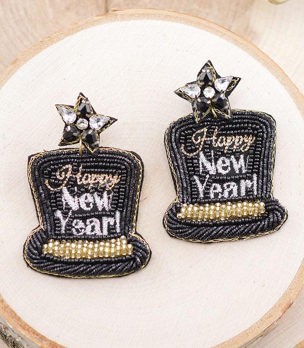 New Arrival :: Wholesale Happy New Year Hat Beaded Earrings