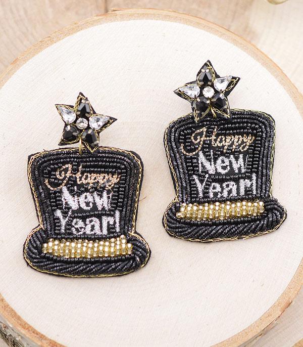 <font color=GREEN>SEASONAL</font> :: Wholesale Happy New Year Hat Beaded Earrings