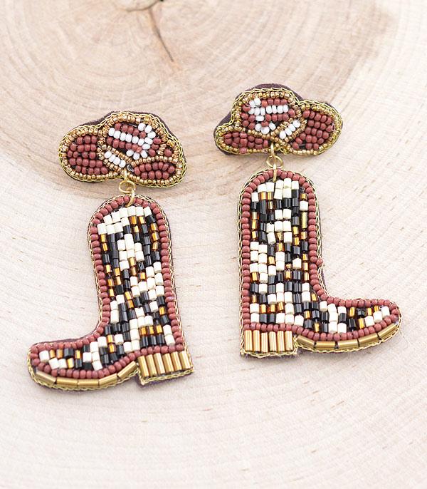 EARRINGS :: WESTERN POST EARRINGS :: Wholesale Beaded Cowgirl Boots Earrings