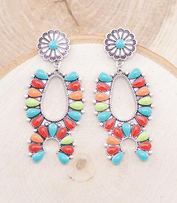 EARRINGS :: WESTERN POST EARRINGS :: Wholesale Western Semi Stone Concho Post Earrings