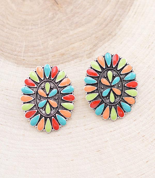New Arrival :: Wholesale Western Semi Stone Concho Earrings
