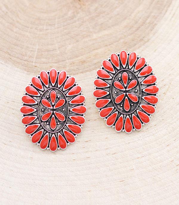 New Arrival :: Wholesale Western Semi Stone Concho Earrings