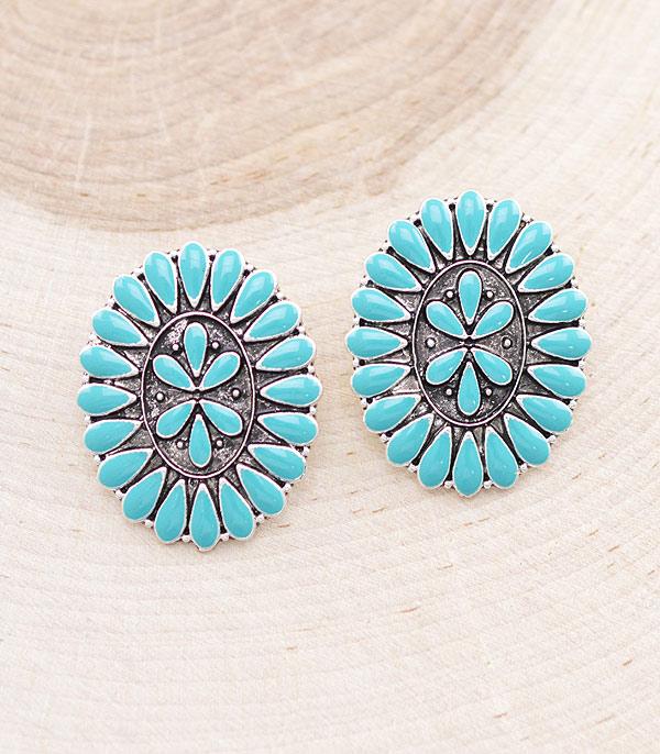 New Arrival :: Wholesale Western Semi Stone Concho Earrings
