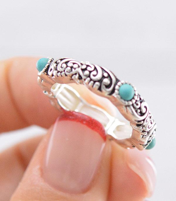 RINGS :: Wholesale Western Turquoise Texture Stretch Ring