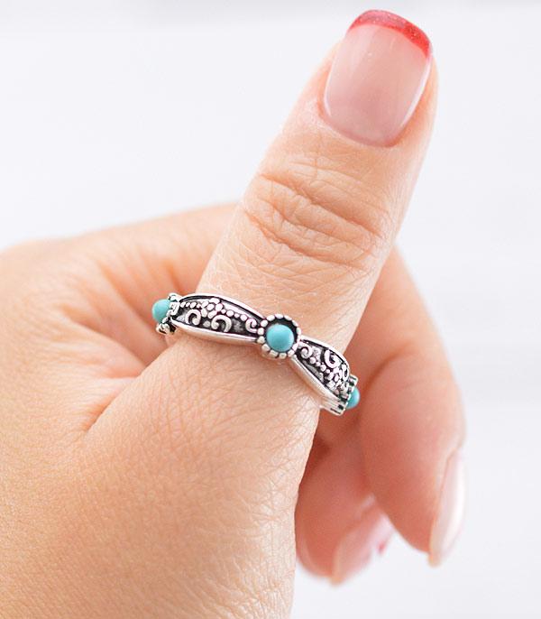 New Arrival :: Wholesale Western Turquoise Texture Stretch Ring