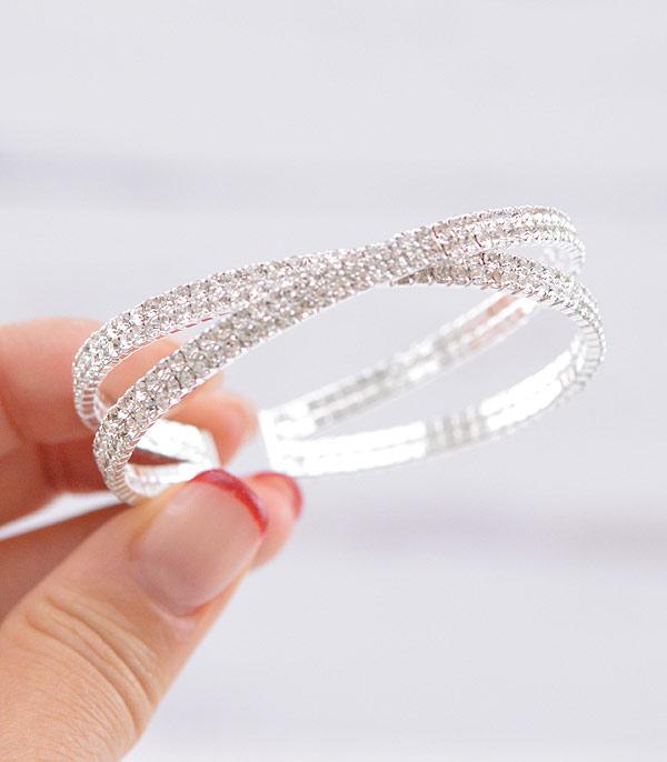New Arrival :: Wholesale Rhinestone Memory Wire Cuff Bracelet