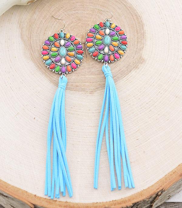 EARRINGS :: WESTERN HOOK EARRINGS :: Wholesale Tipi Western Concho Tassel Earrings