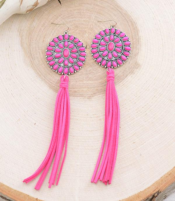 EARRINGS :: WESTERN HOOK EARRINGS :: Wholesale Tipi Western Concho Tassel Earrings