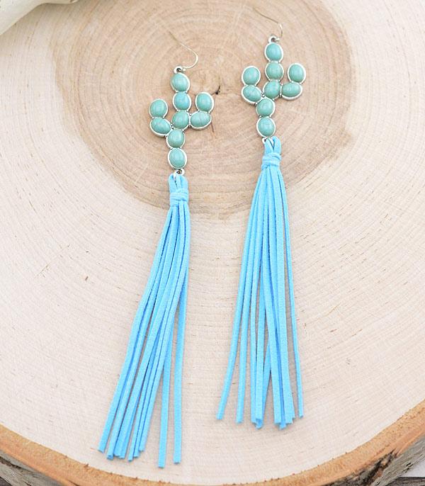 EARRINGS :: WESTERN HOOK EARRINGS :: Wholesale Tipi Western Cactus Tassel Earrings