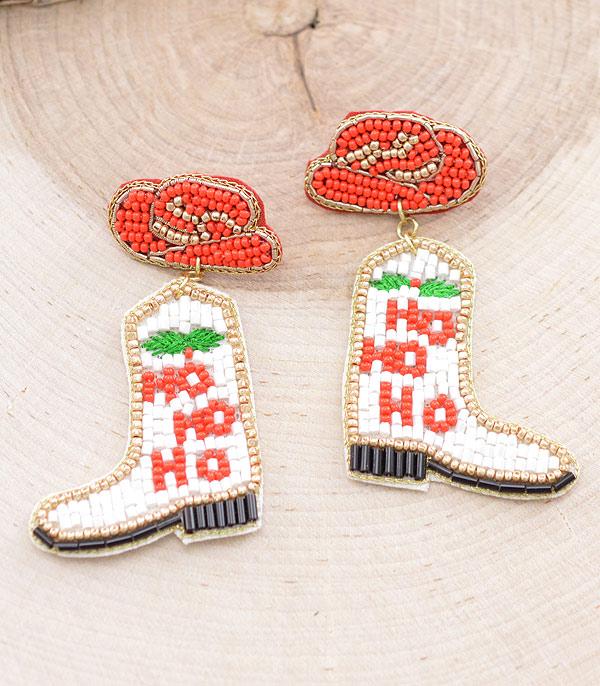 <font color=GREEN>SEASONAL</font> :: Wholesale Seed Beaded Cowboy Christmas Earrings