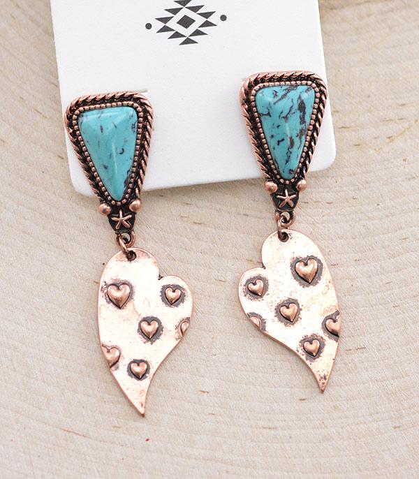 EARRINGS :: WESTERN POST EARRINGS :: Wholesale Western Turquoise Post Heart Earrings