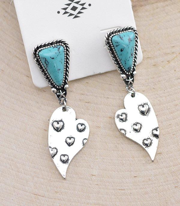 EARRINGS :: WESTERN POST EARRINGS :: Wholesale Western Turquoise Post Heart Earrings