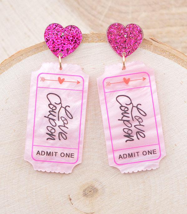 EARRINGS :: TRENDY EARRINGS :: Wholesale Glitter Valentines Love Coupon Earrings