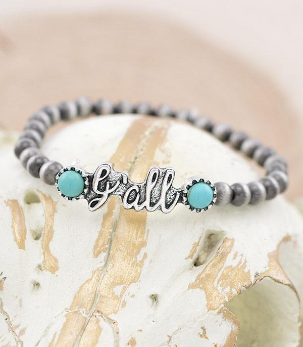 BRACELETS :: STRETCH-BEAD :: Wholesale Tipi Western Yall Letter Bracelet