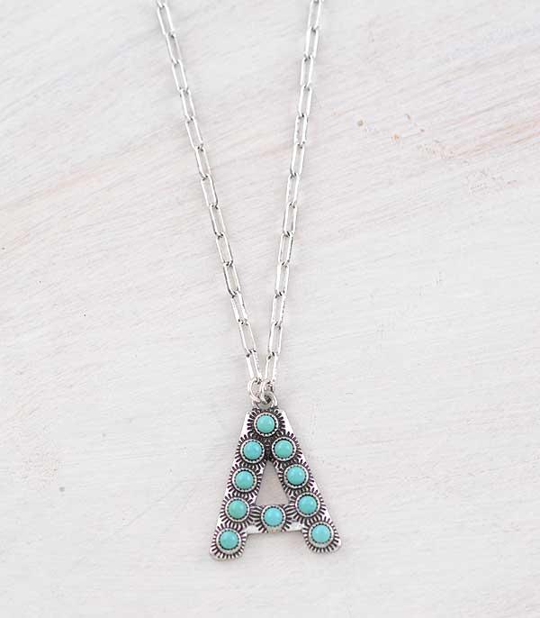 INITIAL JEWELRY :: NECKLACES | RINGS :: Wholesale Tipi Turquoise Initial Necklace