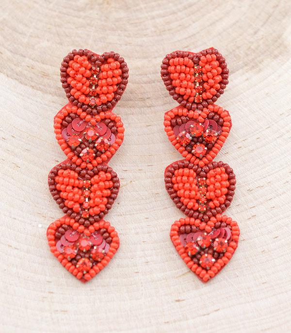 EARRINGS :: TRENDY EARRINGS :: Wholesale Seed Bead Valentines Heart Earrings