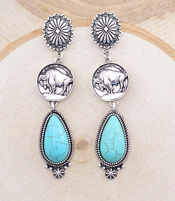 EARRINGS :: WESTERN POST EARRINGS :: Wholesale Tipi Western Coin Turquoise Earrings