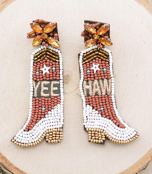 EARRINGS :: WESTERN POST EARRINGS :: Wholesale Yeehaw Cowgirl Boots Beaded Earrings