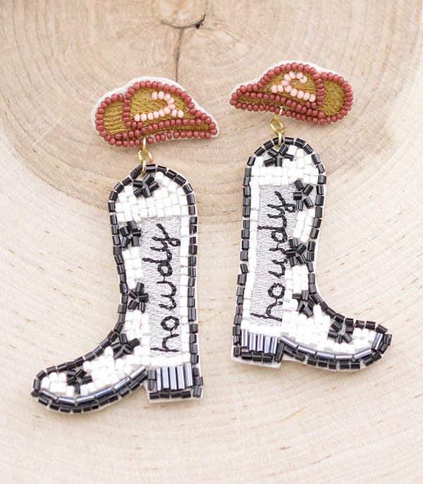 EARRINGS :: WESTERN POST EARRINGS :: Wholesale Howdy Cowgirl Boots Beaded Earrings