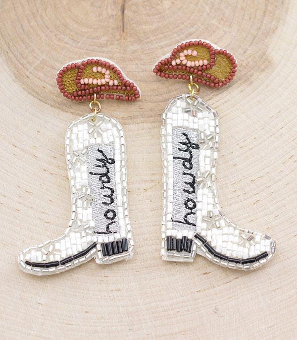 EARRINGS :: WESTERN POST EARRINGS :: Wholesale Howdy Cowgirl Boots Beaded Earrings